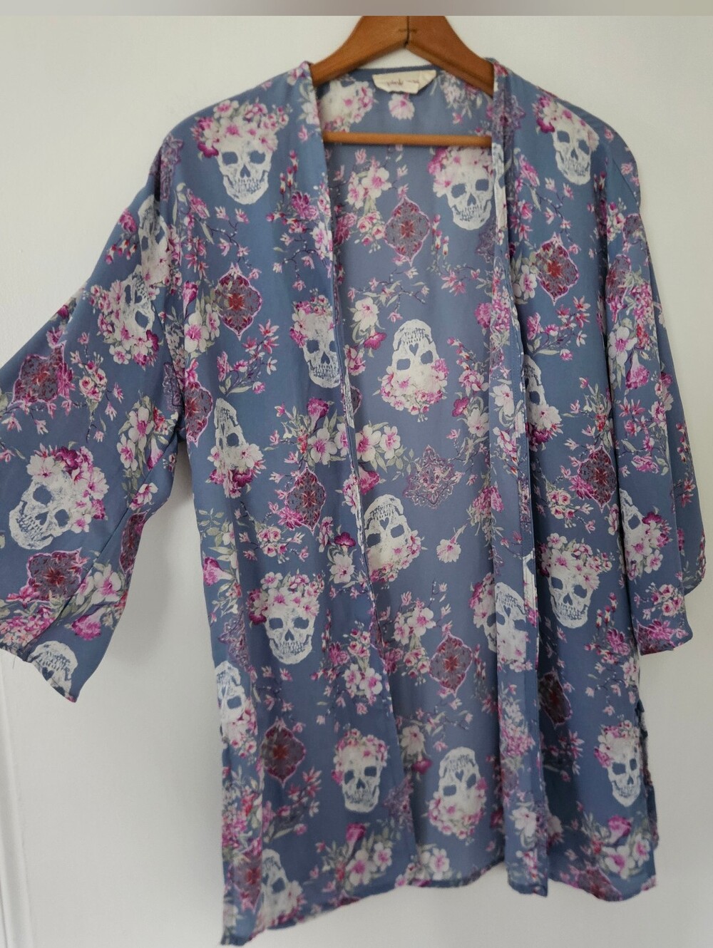 Womens Kimono Cardigan S Skull Whimsigoth Gothic Romantic Floral Indie Sleaze